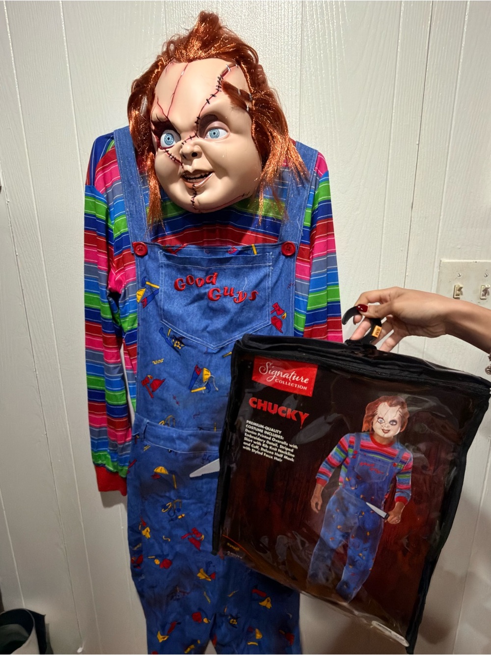 Signature Collection Chucky adult Costume - Blue Multicolor Overalls and Mask